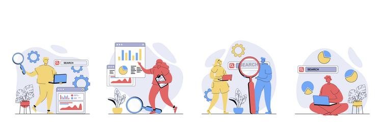 seo analysis concept set in flat design for web vector image