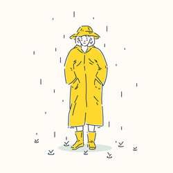 a young girl dressed in yellow raincoat and hat vector