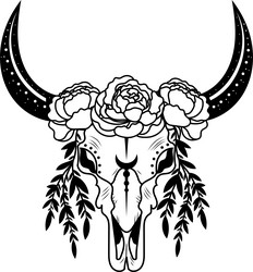 Boho Cow Skull Floral Head Vector Image