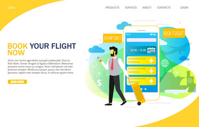 Book flight online landing page website vector