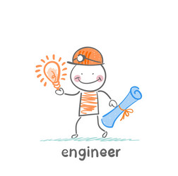 Engineer with Blueprints and Idea vector image