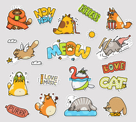 Cute Cartoon Cat Sticker Set Vector Image