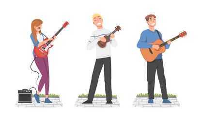 people street musician character playing guitar vector