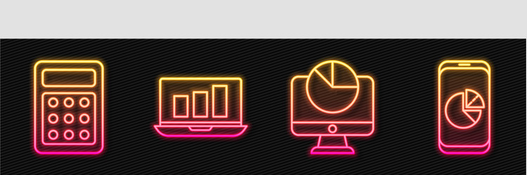 set line computer monitor with graph chart vector image