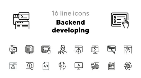 backend developing line icon set vector