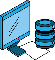 desktop computer with data center disks vector image