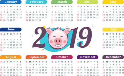 Pig calendar for 2019 cute month vector