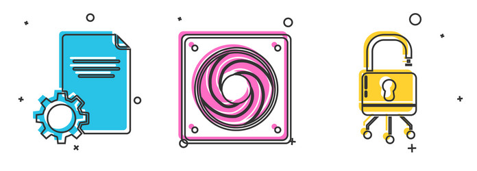 set file document computer cooler and lock vector image