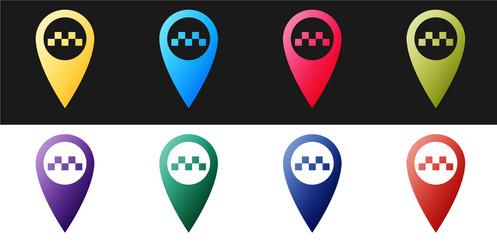 Set map pointer with taxi icon isolated on black vector