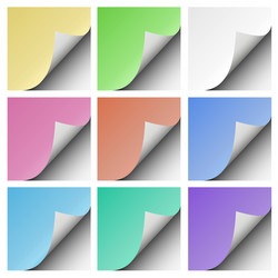 set of page curls with shadow blank color sheet vector image