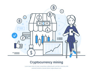 Cryptocurrency mining blockchain digital currency vector