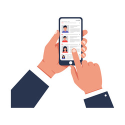 hands holding a smartphone displaying user vector image