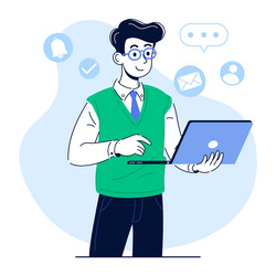 man working with laptop browsing searching vector image