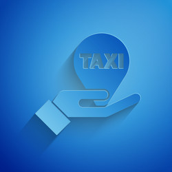 paper cut hand on map pointer with taxi icon vector image
