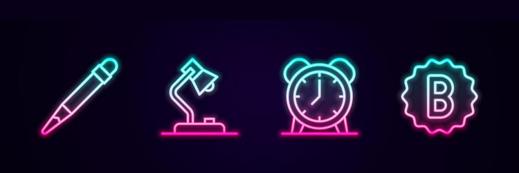Set line pencil with eraser table lamp alarm vector