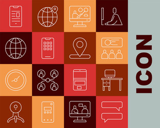 Set line speech bubble chat computer monitor vector