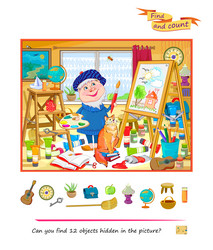 can you find 12 objects hidden in the picture vector image