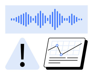 audio waveform alert triangle and data chart vector image