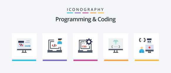 programming and coding flat 5 icon pack including vector image
