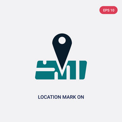 Two color location mark on printed map icon from vector