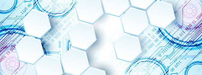 abstract circuit board and hexagons on gradient vector image