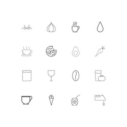 Food and drink linear thin icons set outlined vector