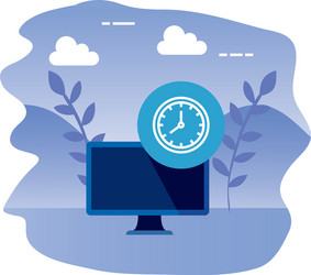 desktop computer device with time clock vector
