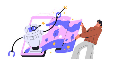 neural networks concept ai robot help designer vector image