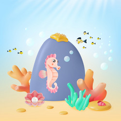 3d color underwater world scene concept cartoon vector