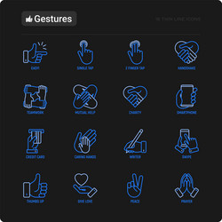 Hands gestures thin line icons set vector