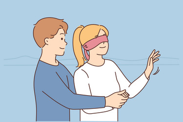 man blindfold woman make surprise vector