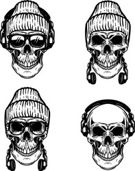 Skull with Headphones - Cool Style Vector Image