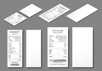 Cash receipt paper bill purchase invoice set vector