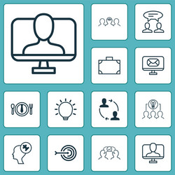 corporate icons set with target problem solving vector image