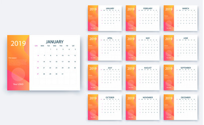 simple calendar 2019 yesr stock design vector