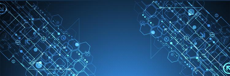 abstract circuit board and hexagons on dark blue vector image