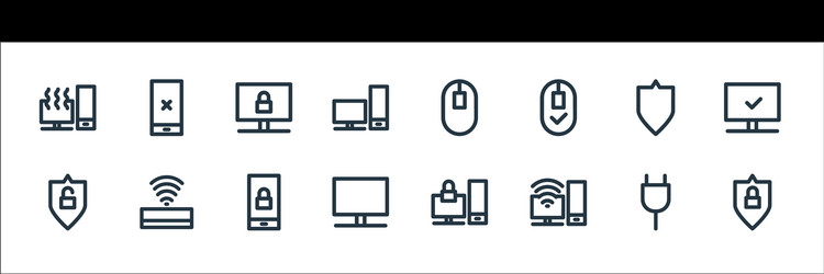 Computer hardware line icons linear set quality vector