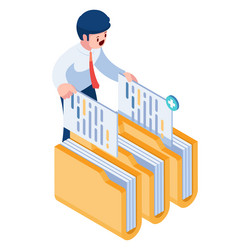 Isometric businessman manage files and folders vector