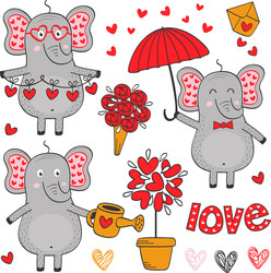 Set of isolated elephant in love part 2 vector