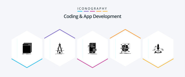 coding and app development 25 glyph icon pack vector image