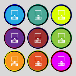 computer monitor and keyboard icon set colourful vector image