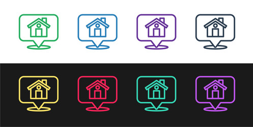 Set line map pointer with house icon isolated vector