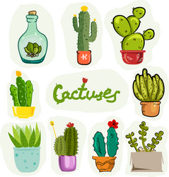 set of cartoon cactuses Vector Image