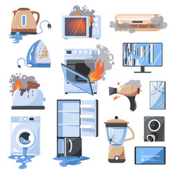 Broken kitchen and home appliances devices vector