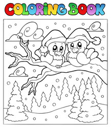 Winter Birds Coloring Page Vector Image