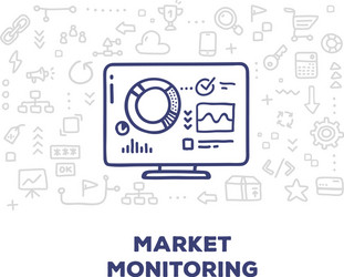 Creative of big monitor with graph and chart line vector