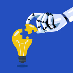 robot inserts the missing puzzle in lightbulb vector image