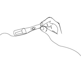 Woman holding a pregnancy test in her right hand vector