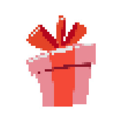 pixel art gift box with red ribbon in retro 8 bit Vector Image