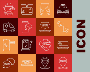 set line map pointer with taxi laptop location vector image